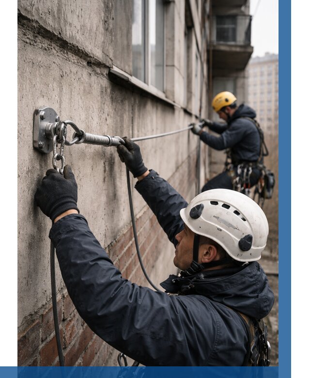 Монтаж анкерных линий в Соликамске от 3092 р. | ВЫСОТНИК-Слк