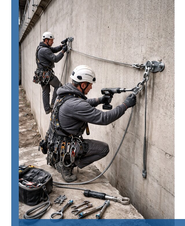 Монтаж анкерных линий высотной безопасности в Соликамске